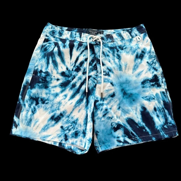 Abercrombie & Fitch Mens 32 Blue Tie Dye Printed Board Shorts Stretch Swimwear - Picture 1 of 4
